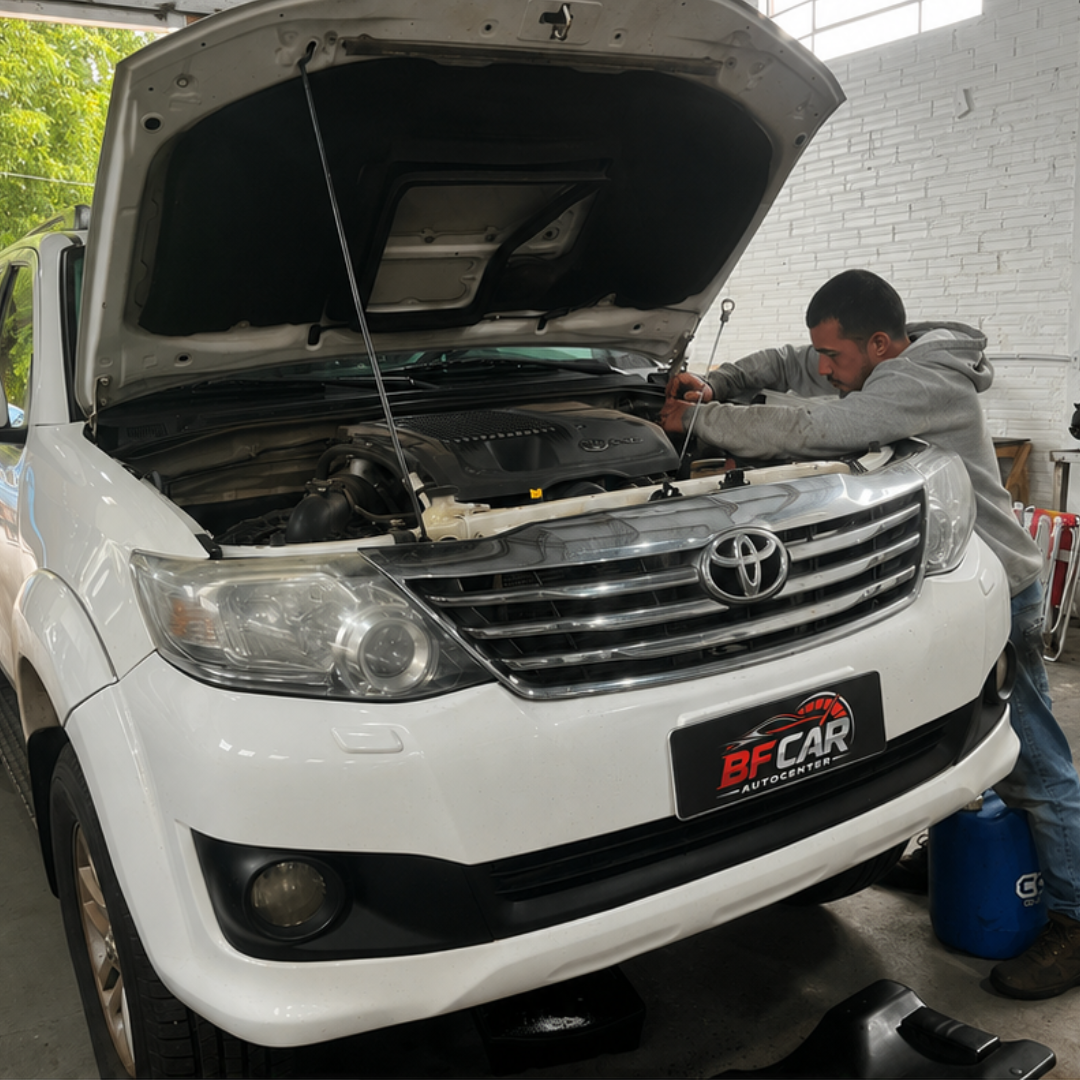 Mecânico da BF CAR Autocenter realizando manutenção em SUV Toyota